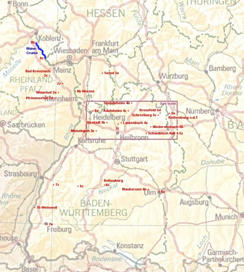 Map of SW Germany showing key sites